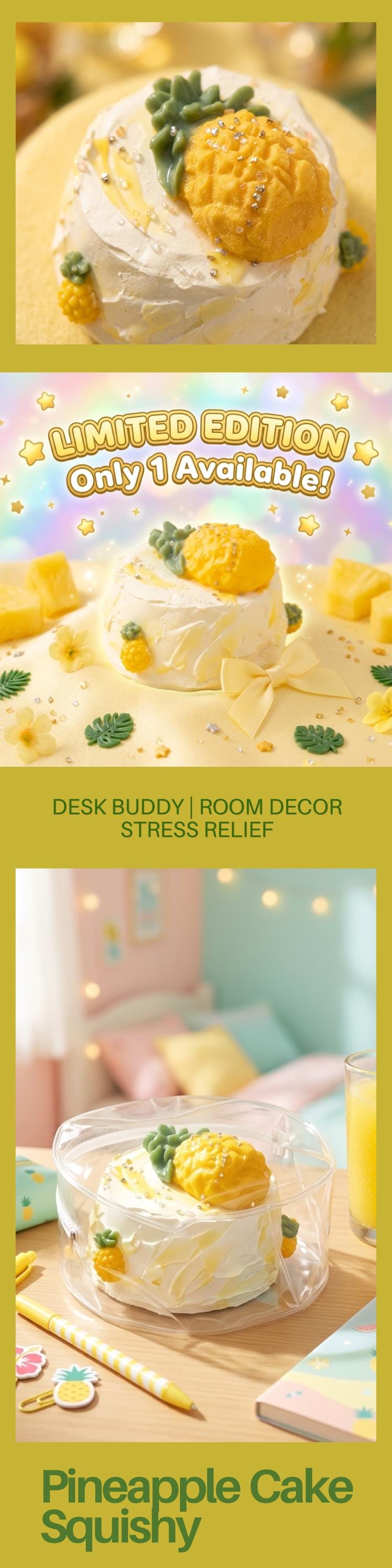 Quetschbarer Ananaskuchen Squishy Dessert Langsam aufsteigender Stressball Sensorisches Fidget Toy zur Angstlinderung Geschenkideen für Erwachsene Schreibtischdeko