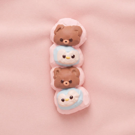 Kawaii Squishy Toy Four Connected Animal Heads Brown Bears Blue Penguins Soft Slow Rising Silicone Sensory Fidget Play Birthday Present Party Favor Gift Bag Filler Stocking Stuffer Kids Collectible Tactile Texture Macaron Style Design