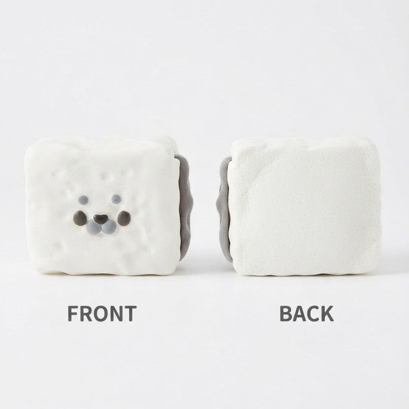 A white square ceramic coaster or tile shown from two angles, labeled FRONT and BACK, on a clean white background. The front view shows a small gray and black bear face detail, and the back view is plain.
