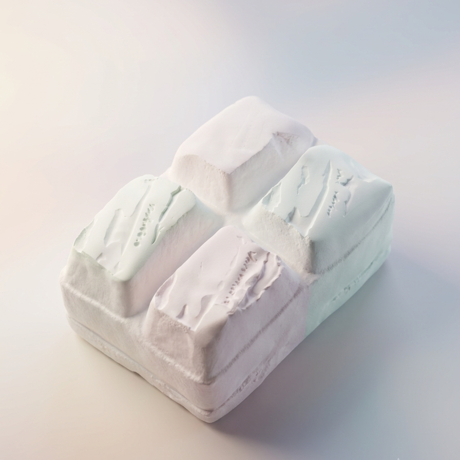 A white textured foam block with four raised rectangular sections, photographed on a clean light gray studio background.