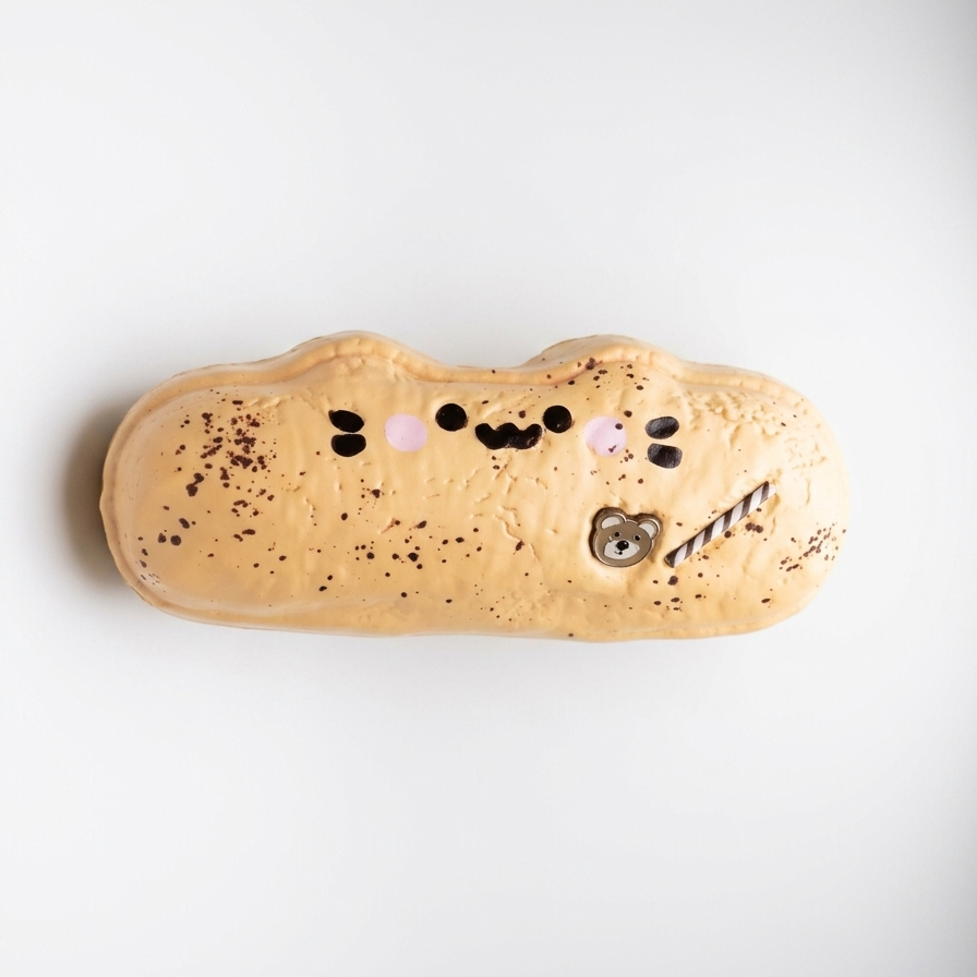 A novelty phone case designed to look like a gingerbread cookie, featuring a tan icing-like finish with dark brown sprinkles, black facial features, and a small silver button on a white background.