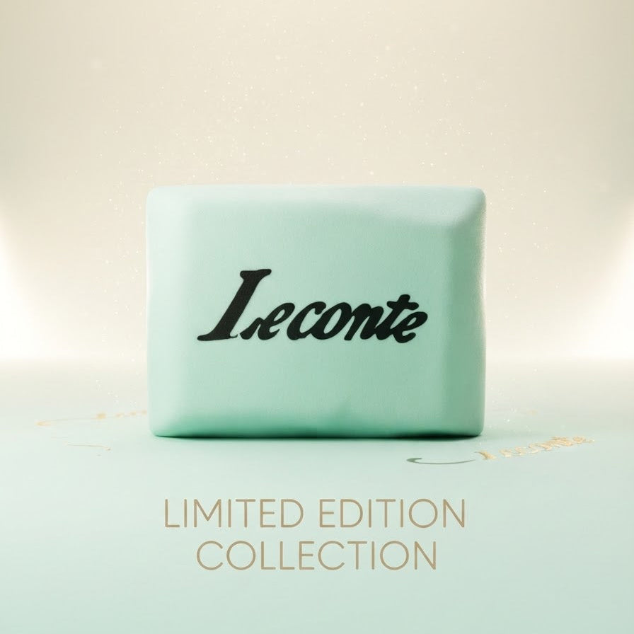 A mint green rectangular product box with the brand name 'Leconte' printed in black script on the front, set against a soft beige background with a light mint surface below. Gold text at the bottom reads 'LIMITED EDITION COLLECTION'.