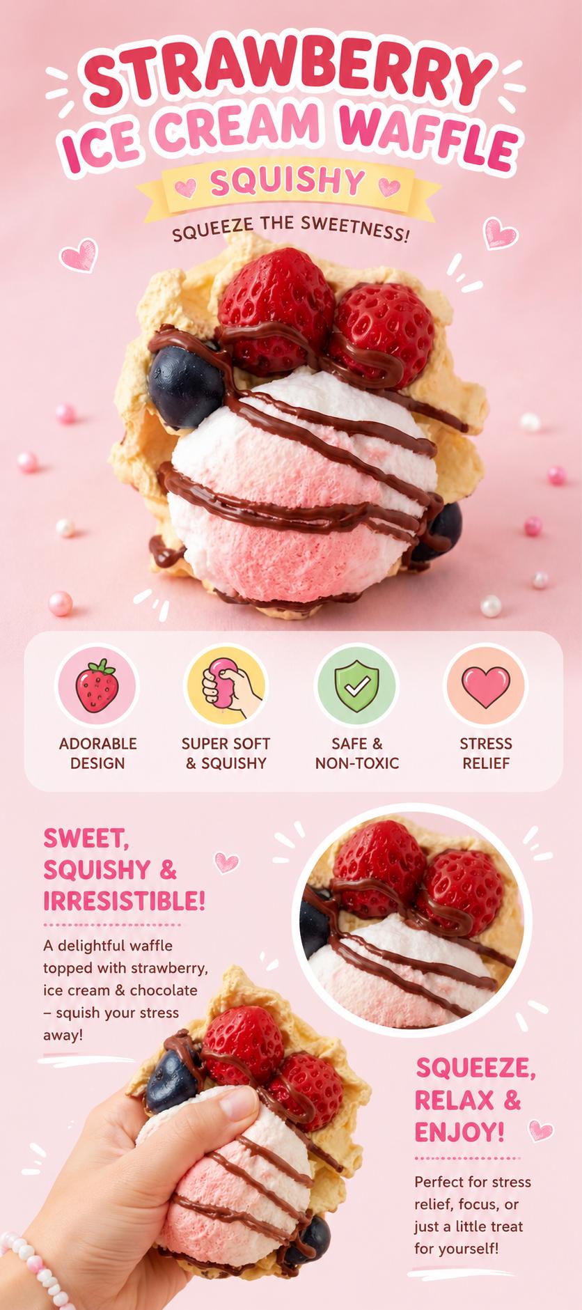 Strawberry Ice Cream Waffle Squishy