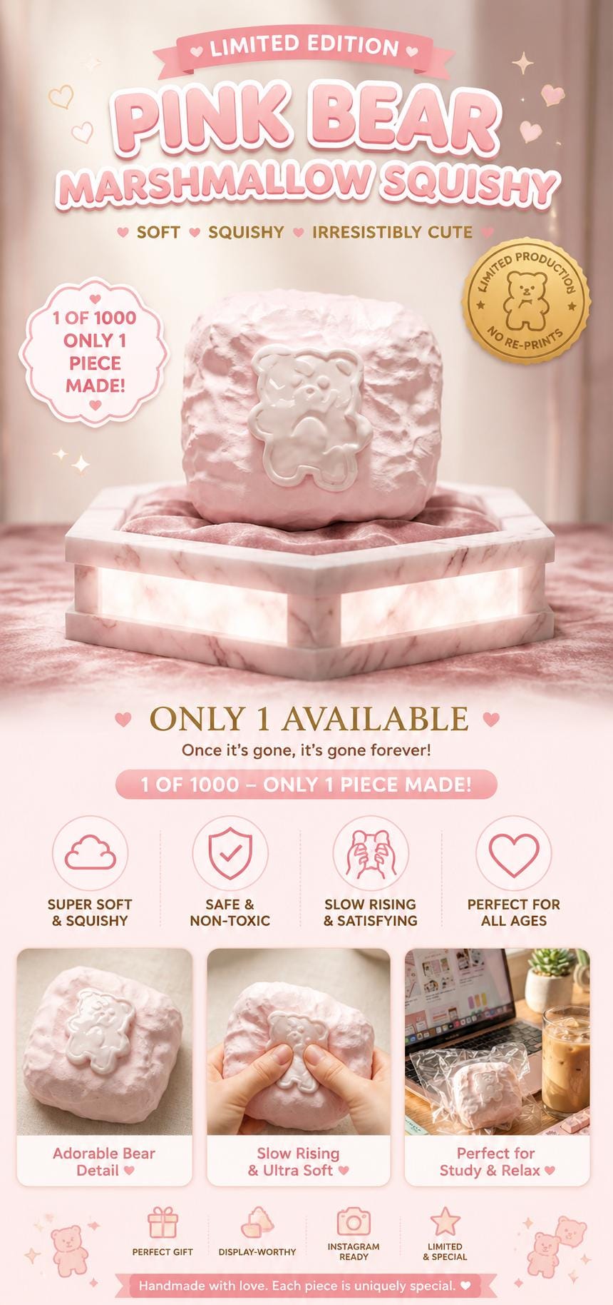 Pink Bear Marshmallow Squishy