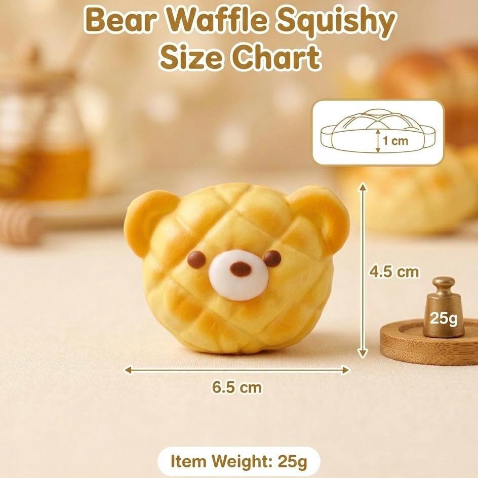 Quetschbarer Kawaii Teddybär-Waffel-Brot-Squeeze-Toy Weicher Stressball Mini-Taschenanhänger Zubehör Tragbares Fidget Toy Golden Bakery Geschenk für Teenager