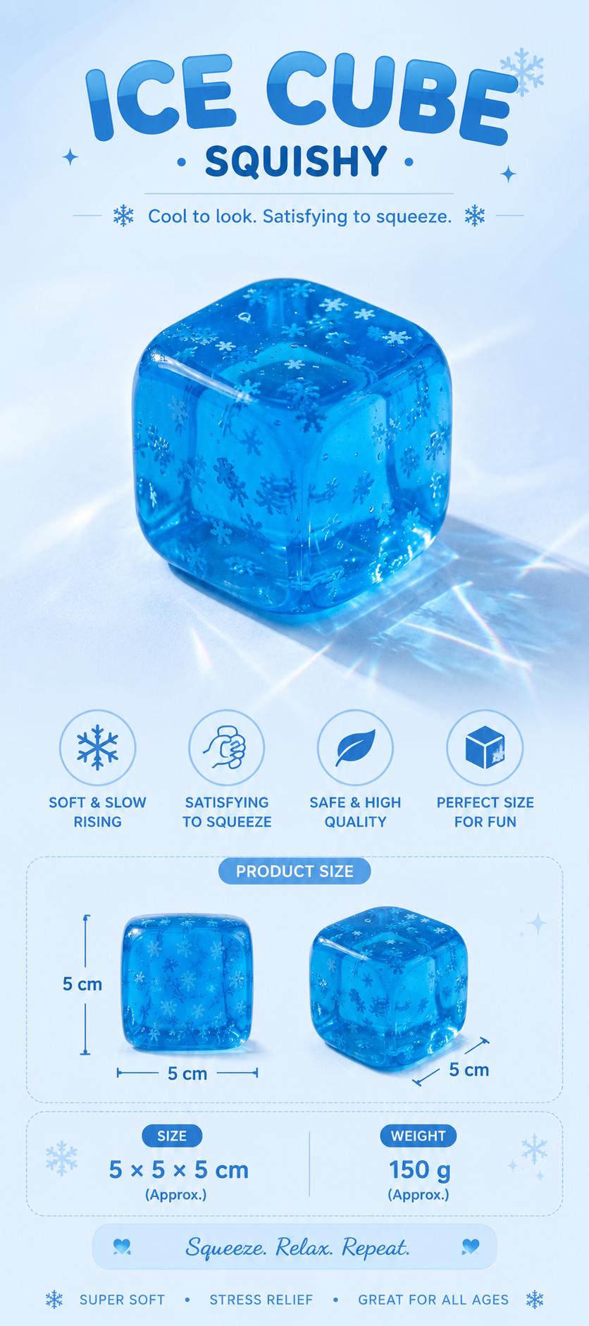 Ice Cube Squishy Transparent Stressabbau Spielzeug TikTok Viral Quetsch Fidget Toy Tägliches Anti-Stress Sensorisches Geschenk für Teenager Beruhigungsspielzeug bei Anxiet