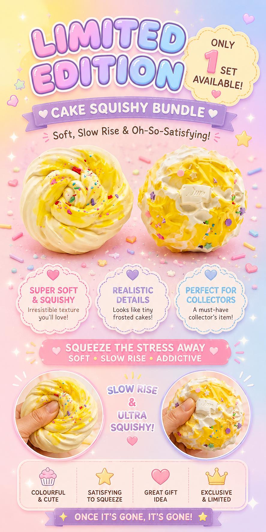 Kuchen-Squishy-Spielzeug-Set Dessert-Paar-Quetschbündel Pastellfarbener Stressball Kawaii Fidget Toy zur Angstlinderung Geschenkideen für Teenager Sammlerstück