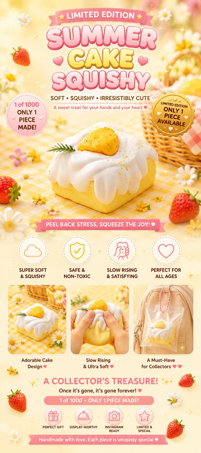 Mini Strawberry Summer Cake Squishy