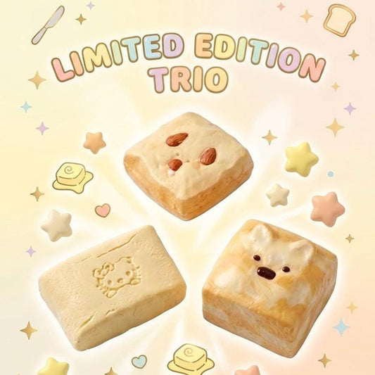 Toast Squishy Bundle Trio Hund Stressball Kawaii Quetschspielzeug Set Fidget Anti-Stress Ball Limitierte Auflage Geschenkideen für Kinder Schreibtischspielzeug Erwachsene