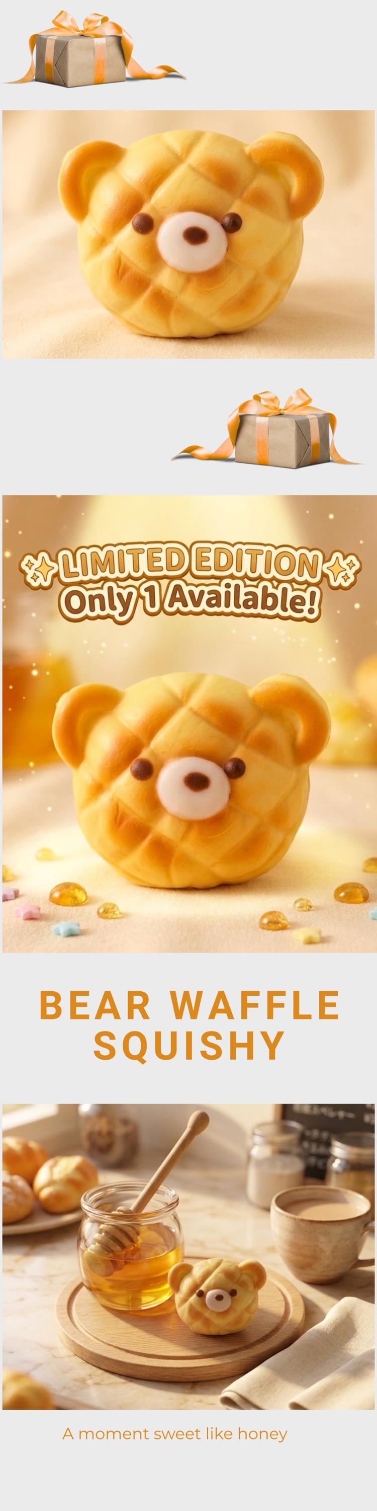 Quetschbarer Kawaii Teddybär-Waffel-Brot-Squeeze-Toy Weicher Stressball Mini-Taschenanhänger Zubehör Tragbares Fidget Toy Golden Bakery Geschenk für Teenager
