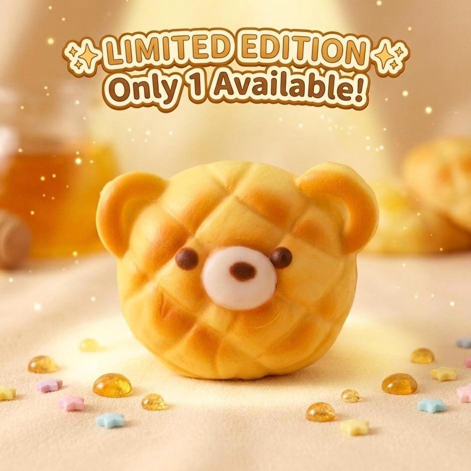 Quetschbarer Kawaii Teddybär-Waffel-Brot-Squeeze-Toy Weicher Stressball Mini-Taschenanhänger Zubehör Tragbares Fidget Toy Golden Bakery Geschenk für Teenager