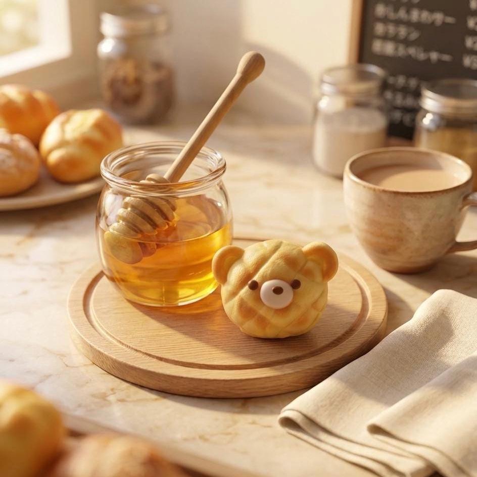 Quetschbarer Kawaii Teddybär-Waffel-Brot-Squeeze-Toy Weicher Stressball Mini-Taschenanhänger Zubehör Tragbares Fidget Toy Golden Bakery Geschenk für Teenager