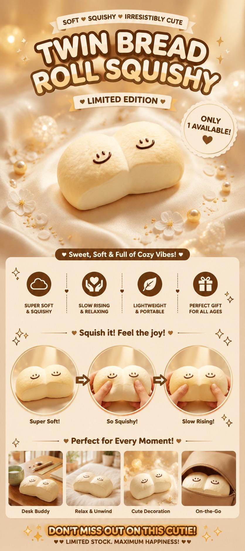 Squishy Brötchen Zwillings-Brötchen-Quetschspielzeug Gedämpftes Brötchen Kawaii Fidget Toy zur Angstlinderung Langsam aufsteigendes Sensorikspielzeug Minimalistisches Geschenk für Erwachsene