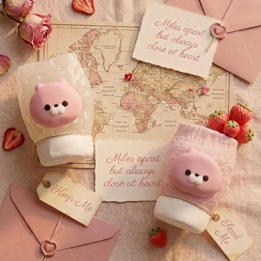 Bär Squishy Passender Squeeze Toy Rosa Bär Stressball als Freundschaftsgeschenk Passendes BFF Schreibtischspielzeug Pastellrosa Ästhetik Deko