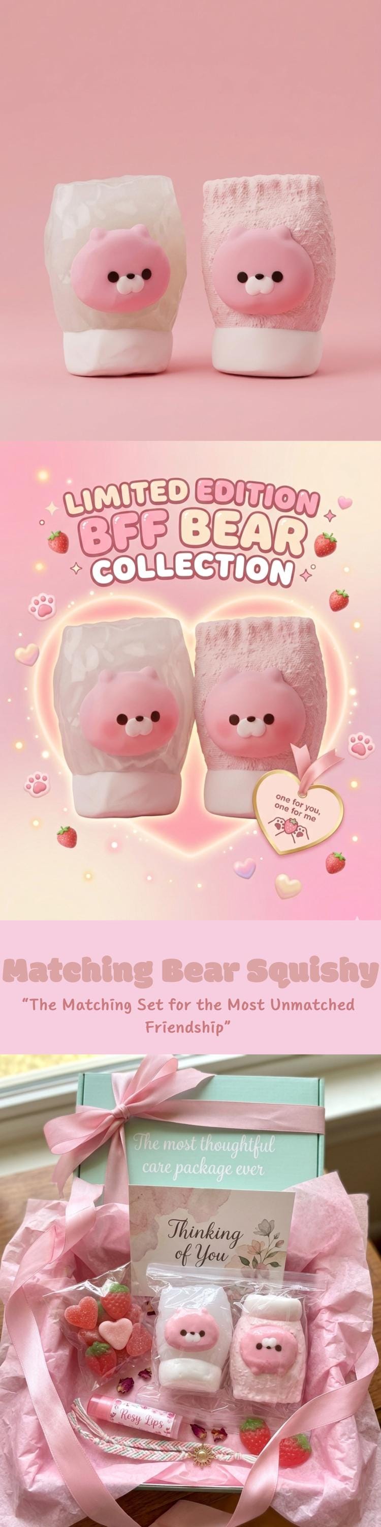 Bär Squishy Passender Squeeze Toy Rosa Bär Stressball als Freundschaftsgeschenk Passendes BFF Schreibtischspielzeug Pastellrosa Ästhetik Deko
