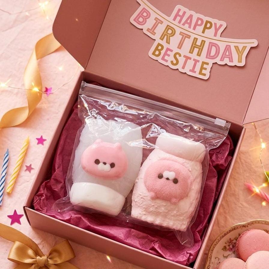 Bär Squishy Passender Squeeze Toy Rosa Bär Stressball als Freundschaftsgeschenk Passendes BFF Schreibtischspielzeug Pastellrosa Ästhetik Deko