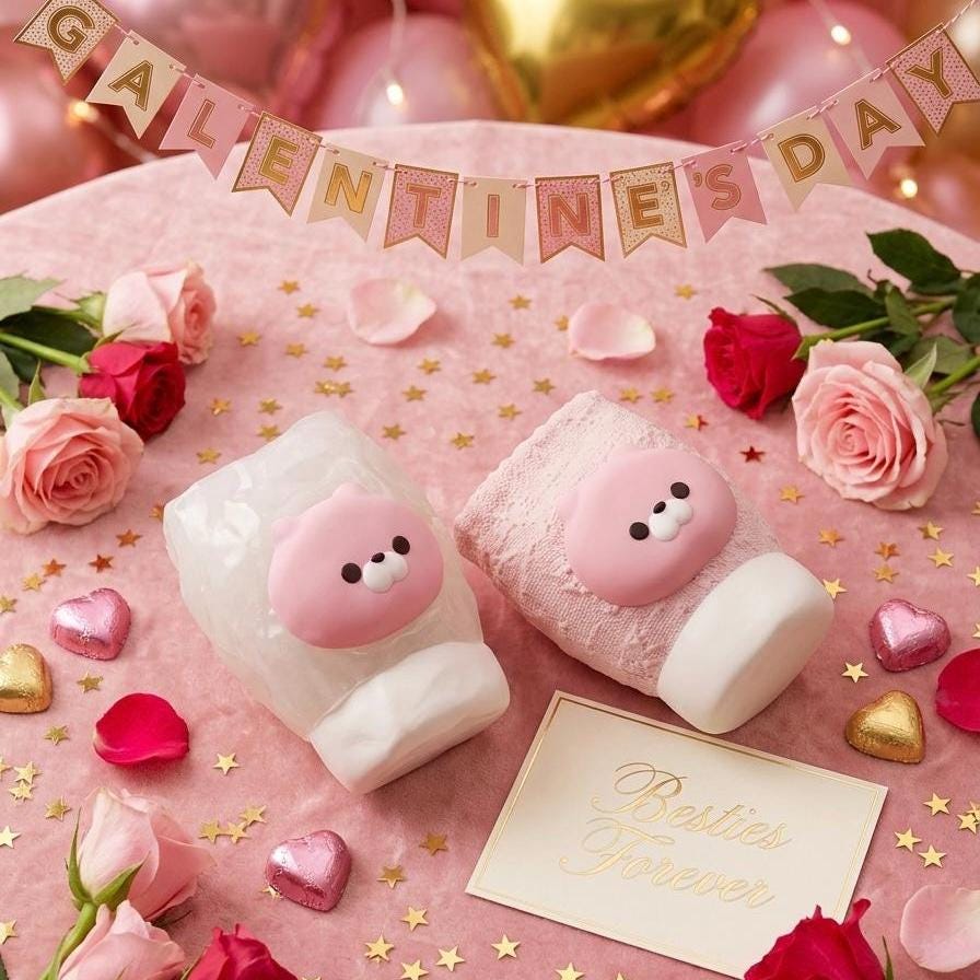 Bär Squishy Passender Squeeze Toy Rosa Bär Stressball als Freundschaftsgeschenk Passendes BFF Schreibtischspielzeug Pastellrosa Ästhetik Deko