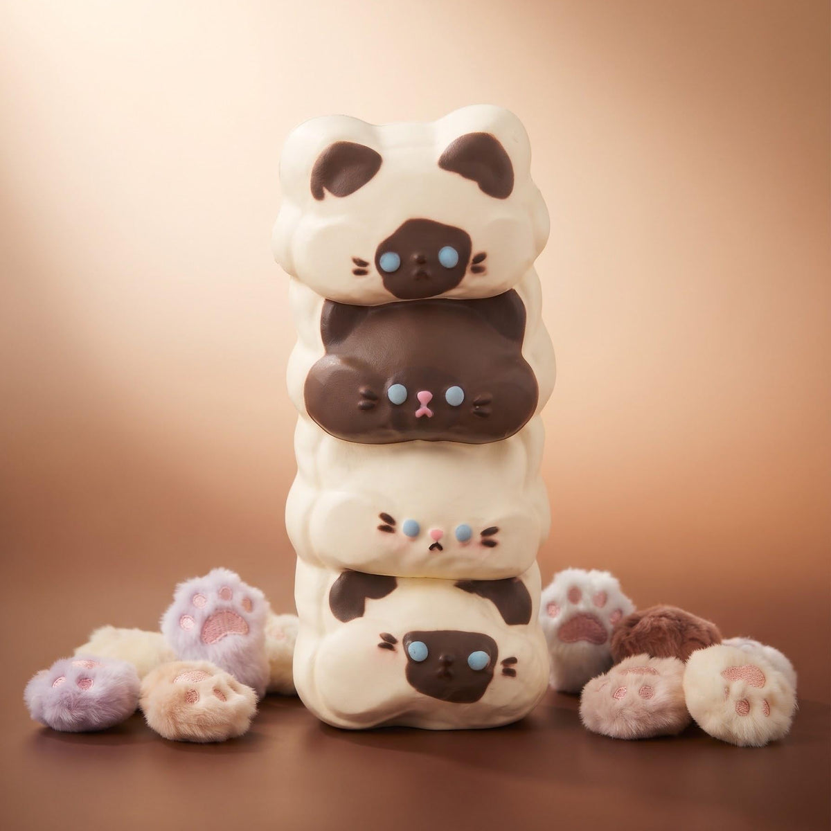 Stress Relief Cat Squishy Slow Rising Fidget Toy Kawaii Collectible Gift Siamese Cat Stack Design Anxiety Relief Squeeze Toy Cat Lover Desk Decoration Soft Silicone Material Cute Animal Figurine Collection Tactile Sensory Play Calming