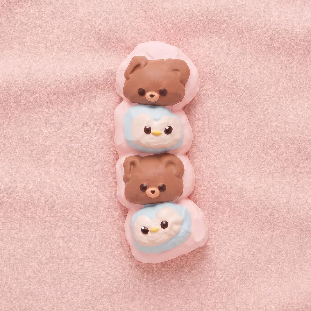 Kawaii Squishy Toy Four Connected Animal Heads Brown Bears Blue Penguins Soft Slow Rising Silicone Sensory Fidget Play Birthday Present Party Favor Gift Bag Filler Stocking Stuffer Kids Collectible Tactile Texture Macaron Style Design