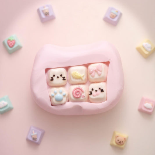Slow Rising Squishy Toy Kawaii Animal Keychain Charm Stress Relief Fidget Collection Pink Silicone Material Sensory Squeeze Toy Gift For Teens Cute Cat Face Paw Print Design Candy Pattern Keys Bag Charm Accessory Lightweight Portable Fidget