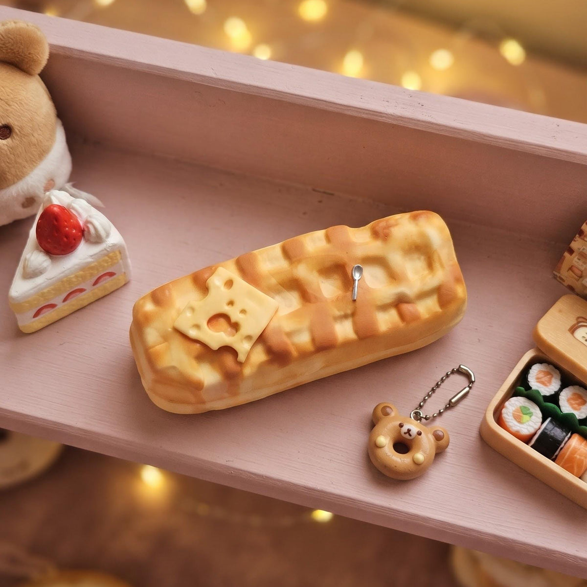 Sensory Fidget Toy Kawaii Waffle Squishy Design Slow Rising Stress Relief Squeeze Toy Kids Teens Desk Accessory Anxiety Reducer Item Silicone Material Cute Food Charm Collectible Butter Syrup Details Novelty Gift Item