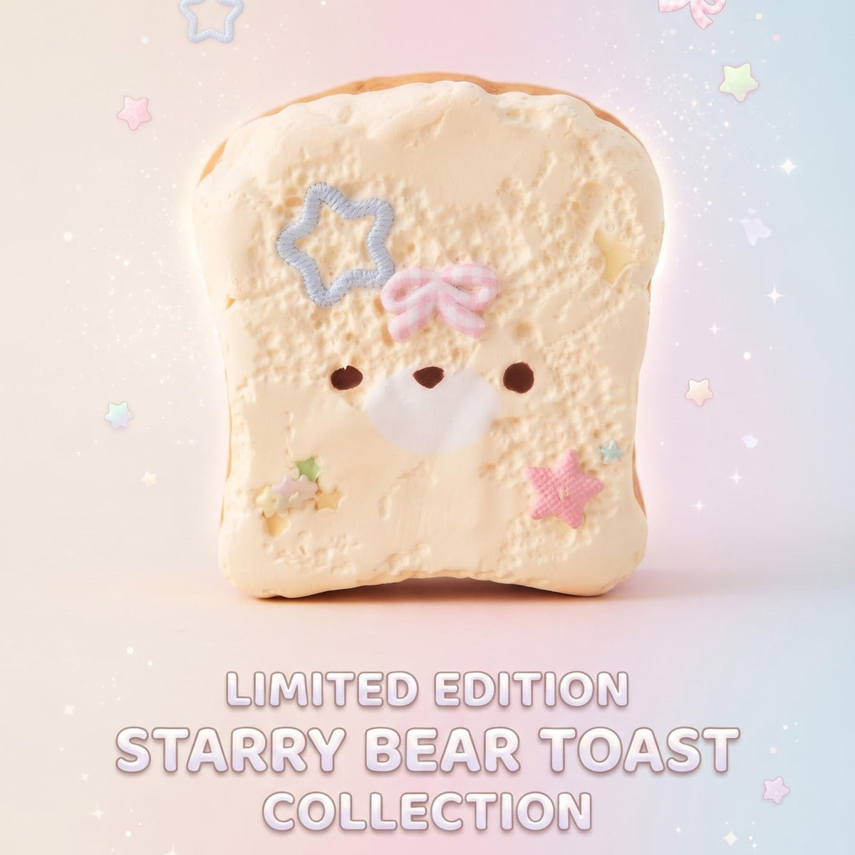 Fidget Toy Keychain Kawaii Bread Squishy Stress Relief Charm Cute Pastel Silicone Squeeze Toy Bag Accessory Backpack Zipper Attachment Sweet Face Design Star Accents Portable Sensory Play Miniature Collectible Gift Adorable Bread Slice