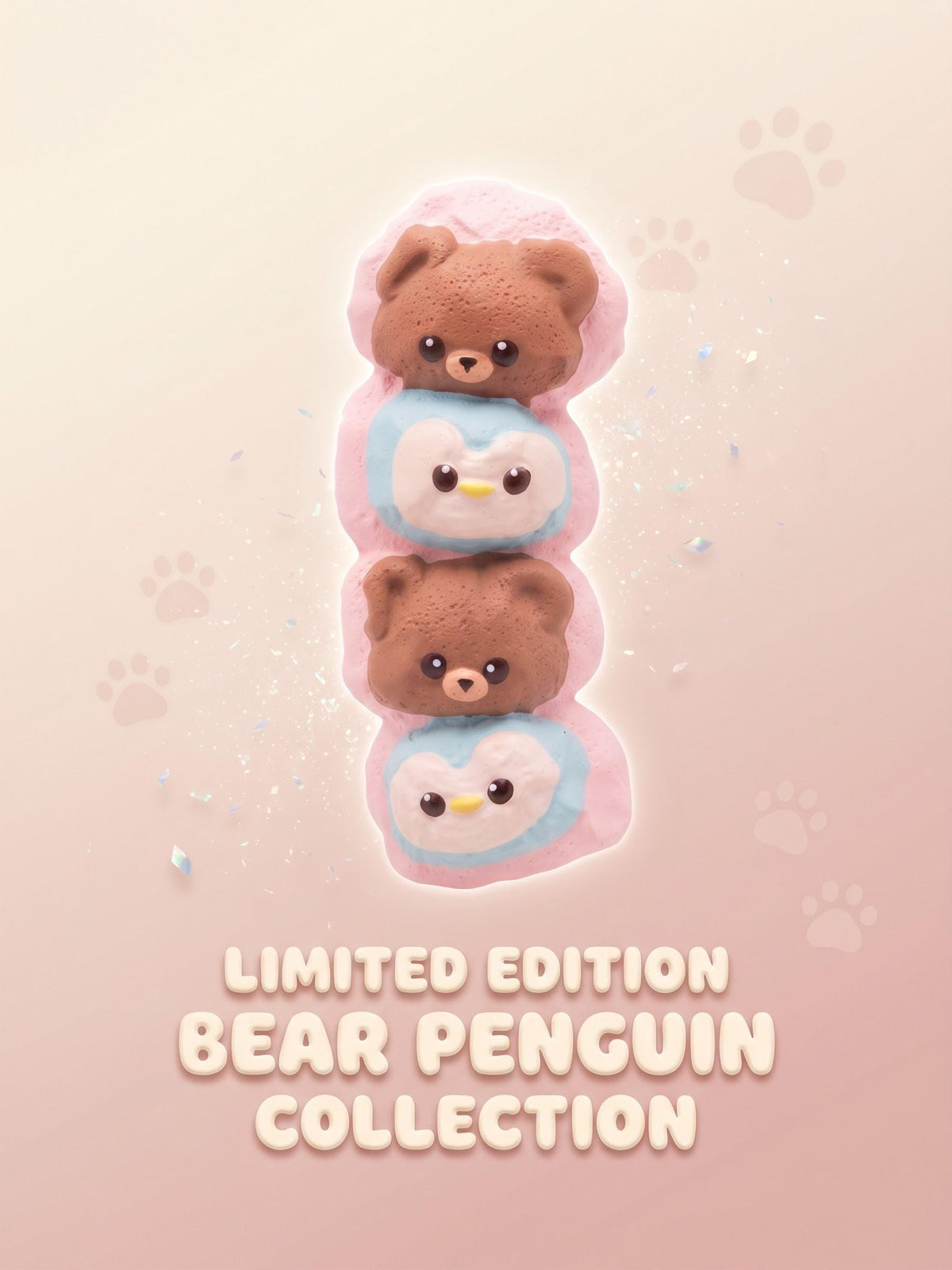 Four Connected Animal Heads Kawaii Squishy Collection Brown Bears Blue Penguins Soft Slow Rising Silicone Texture Sensory Fidget Play Kids Party Favor Birthday Present Gift Bag Stocking Stuffer Tactile Experience Macaron Design Compact