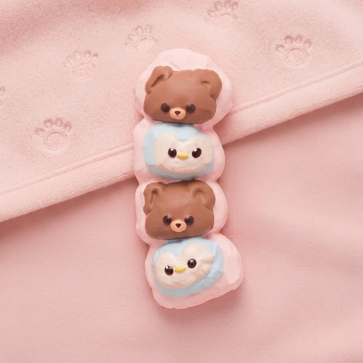Soft Silicone Squishy Kawaii Design Four Animal Heads Connected Brown Bear Blue Penguin Characters Slow Rising Tactile Sensory Fidget Toy Kids Birthday Present Party Favor Gift Bag Filler Stocking Stuffer Macaron Style Collectible Compact