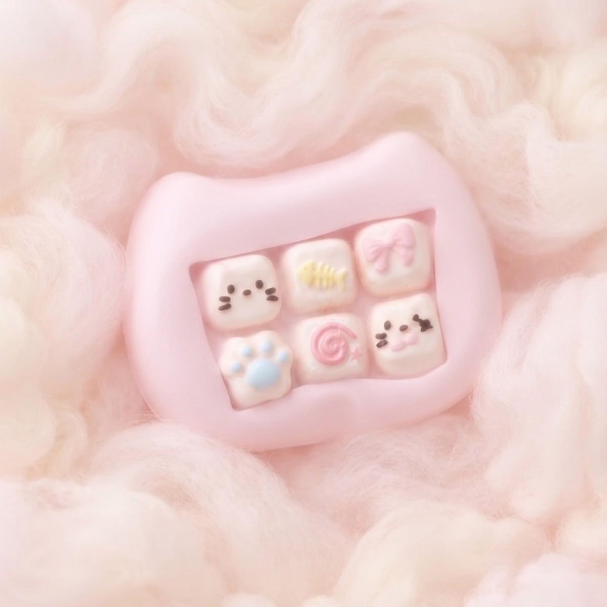 Cute Animal Keychain Kawaii Squishy Collection Slow Rising Fidget Toy Pink Silicone Stress Relief Charm Sensory Squeeze Gift Adorable Cat Face Paw Print Candy Design Keys Bag Charm Accessory Compact Size Portable Fidget Tool Perfect Teen