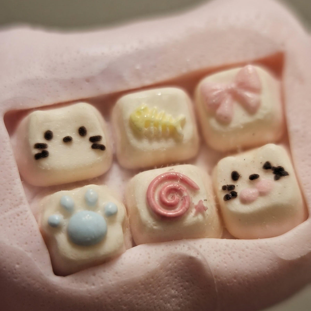 Stress Relief Squishy Toy Kawaii Animal Keychain Slow Rising Fidget Charm Pink Silicone Sensory Squeeze Collection Cute Cat Face Paw Print Design Candy Themed Keys Bag Charm Accessory Gift For Teens Compact Portable Fidget Tool Adorable