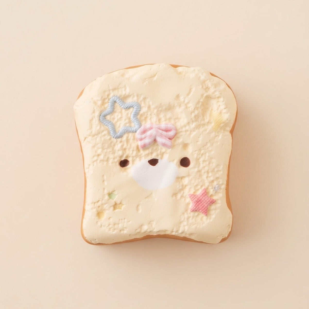 Kawaii Bread Keychain Squishy Toy Stress Relief Fidget Charm Cute Pastel Silicone Squeeze Toy Bag Charm Accessory Backpack Zipper Attachment Miniature Collectible Gift Adorable Bread Slice Design Sweet Face Star Accents Portable Fidget