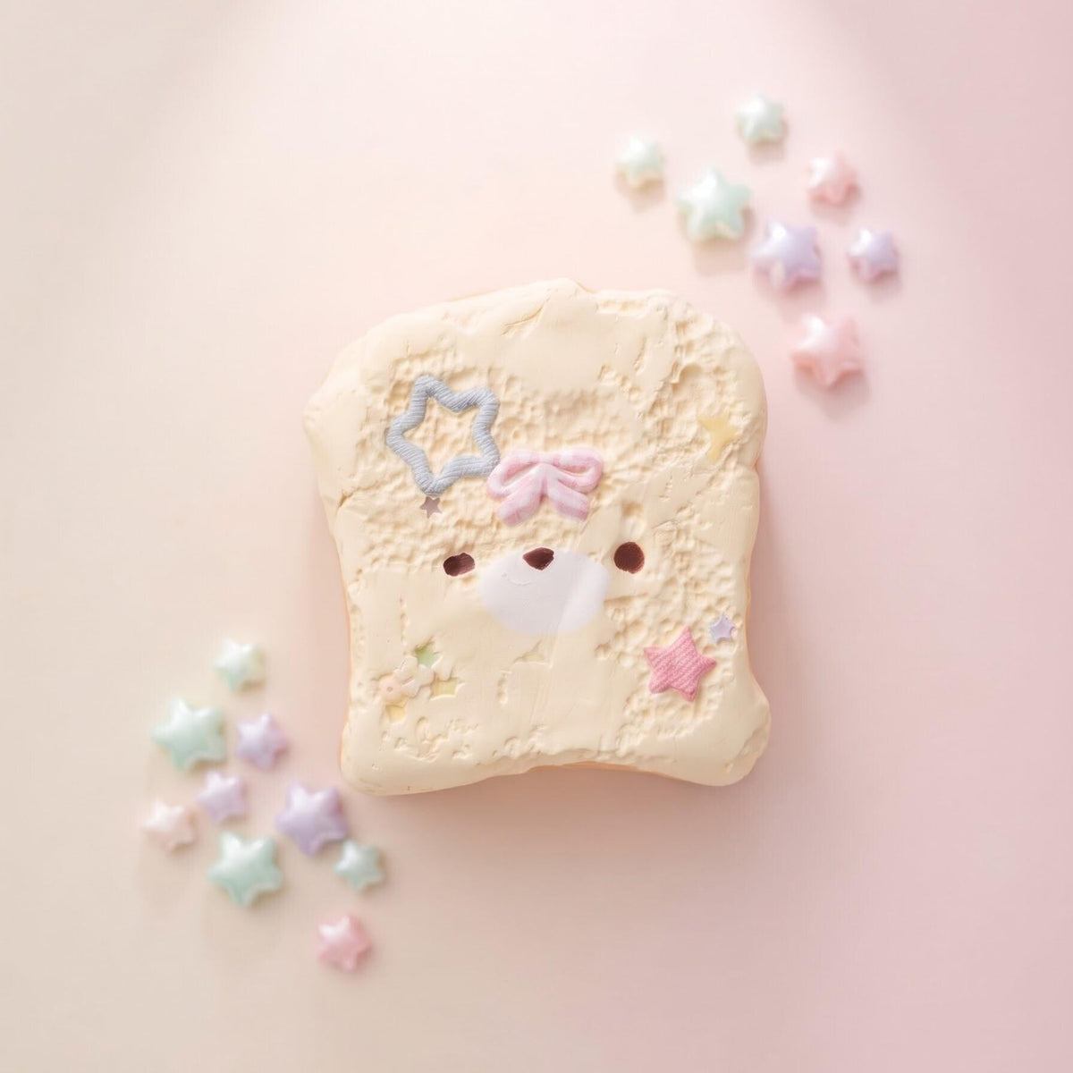 Cute Bread Squishy Keychain Kawaii Fidget Toy Stress Relief Charm Soft Silicone Squeeze Sensory Play Bag Accessory Backpack Zipper Clip Portable Charm Display Miniature Collectible Gift Sweet Smiling Face Pastel Star Decorations Adorable
